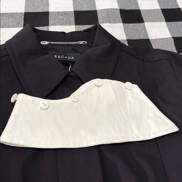 Escada Black Full Zip Lined Jacket White Removable Collar Sz 44/US Lg 12 Stretch - Picture 16 of 16